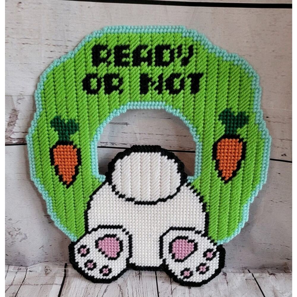 Easter Bunny Spring Wreath Plastic Canvas Wall/door Decor